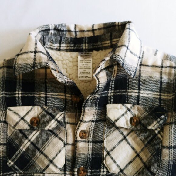 George Blue Gray White Plaid Button Down Sherpa Shacket 6-12 Months - Picture 6 of 7